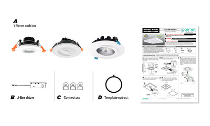 PORTOR LIGHTING 3” Round Can-less Gimbal Downlight with CCT Selector