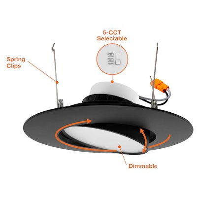 EnVision 5/6-in 16.5W LED Retrofit Downlight, Gimbal, 120V, Selectable CCT, BLK