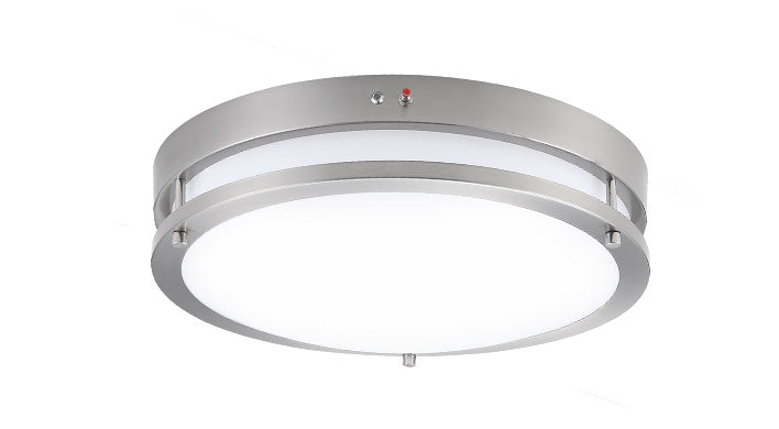 ASD LED Double Ring Flushmount 14inch 21W 120-277V Triac 3000/4000/5000K with Battery Back-up 12W Nickel ETL