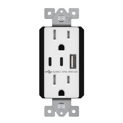 USB A and Dual USB-C Outlet, Tamper-Resistant 15A Duplex Receptacles