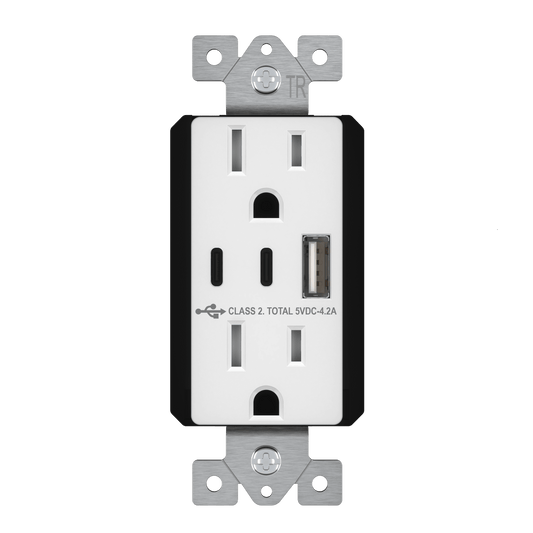 USB A and Dual USB-C Outlet, Tamper-Resistant 15A Duplex Receptacles