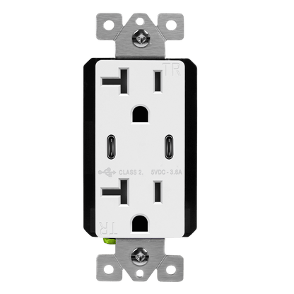 Dual USB-C Charger Outlet, Tamper-Resistant 20A Duplex Receptacles