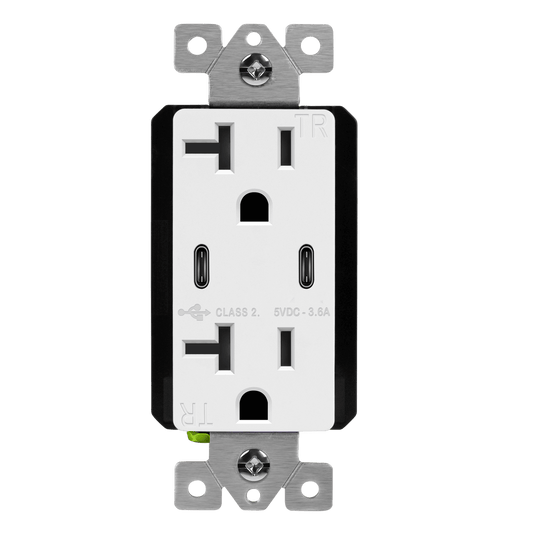 Dual USB-C Charger Outlet, Tamper-Resistant 20A Duplex Receptacles