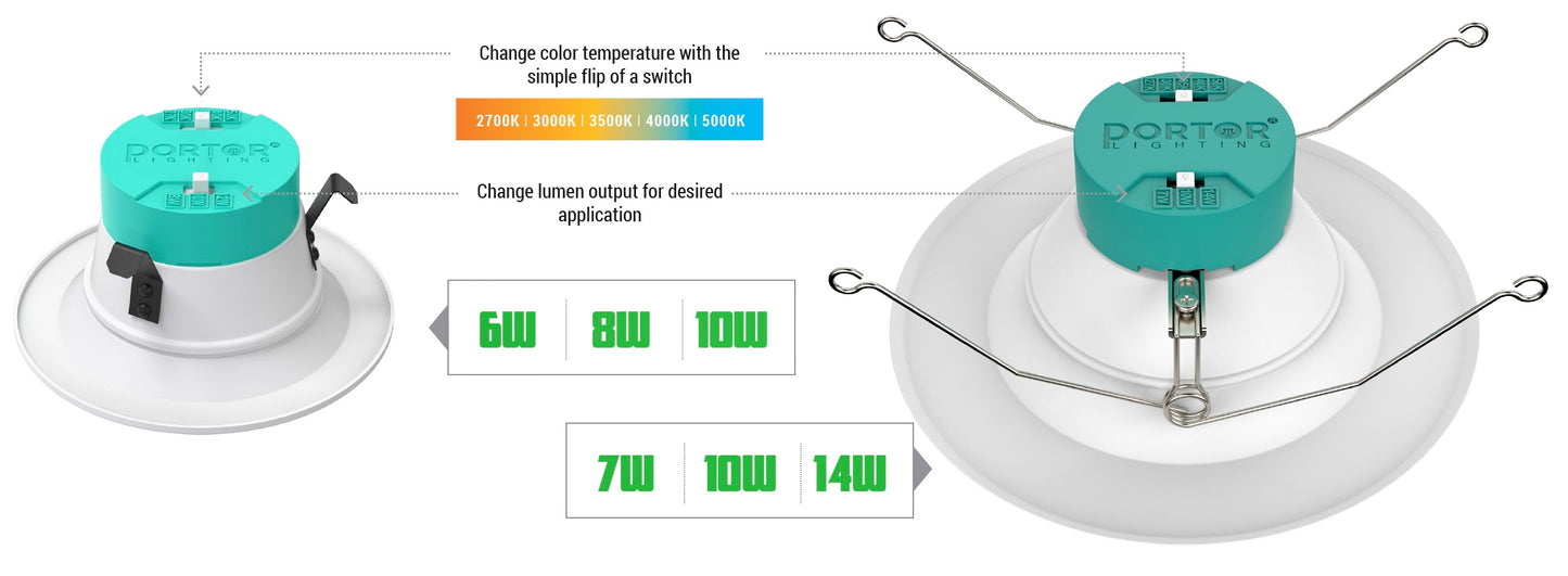 PORTOR LIGHTING 5”/6” LED Baffle Retrofit Recessed Downlight with CCT and Wattage Selector