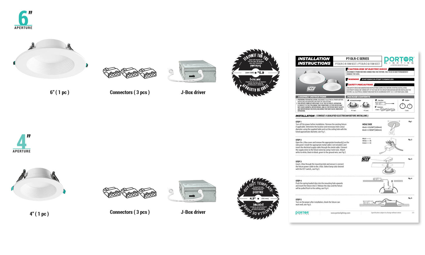 PORTOR LIGHTING 6” Can-Less Downlight with Remote J-Box and CCT Selector