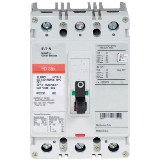 Eaton Electrical - FD3100K - Breaker, Molded Case, Switch, 100A, 3P, 600V, 250 VDC, 35 kAIC