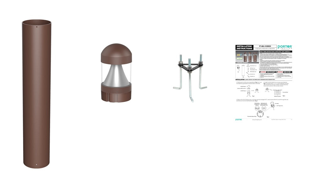 PORTOR LIGHTING Architectural Round Dome-top Cone Style Bollard with CCT and Wattage Selector