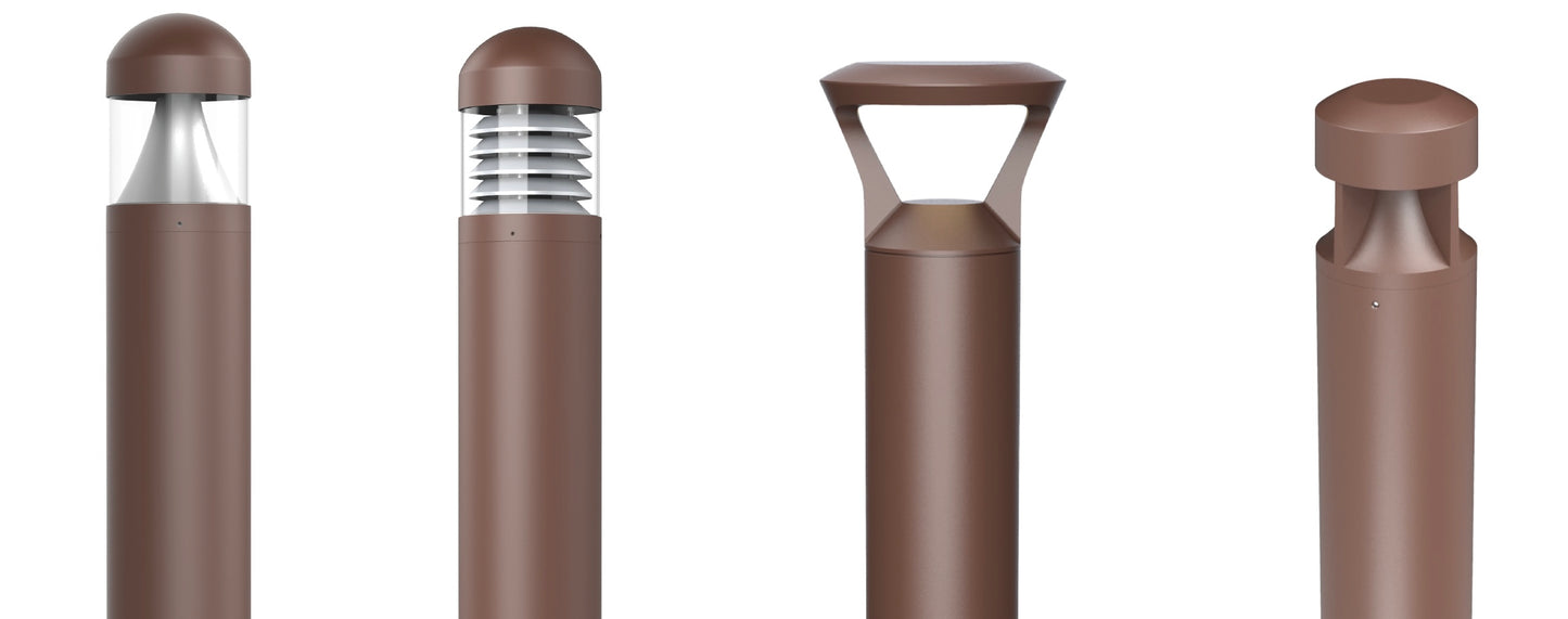 PORTOR LIGHTING Architectural Round Dome-top Louvre Style Bollard with CCT and Wattage Selector