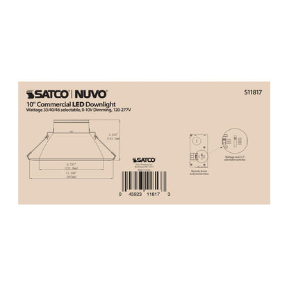 Satco S11817 10" LED Commercial Downlight 33-46W | CCT Selectable | 0-10V Dimmable