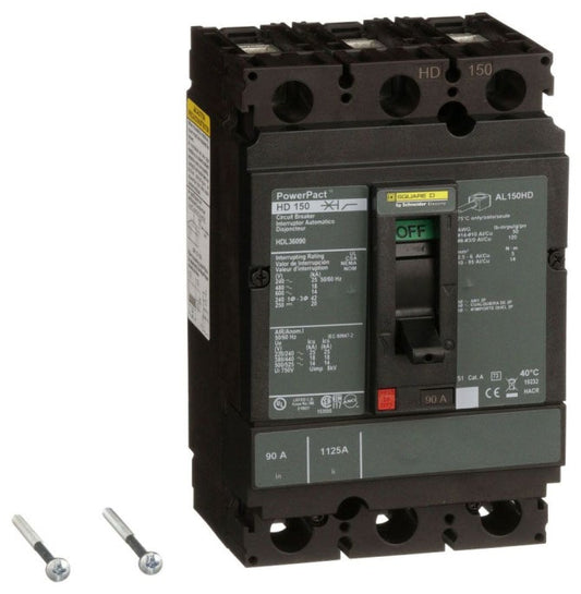 Schneider Electric - HDL36090 - Circuit breaker, PowerPacT H, 90A, 3 pole, 600VAC, 14kA, lugs, thermal magnetic, 80%,