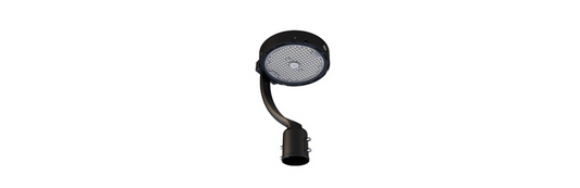 ASD LED Area Round Light with Q-base 35/55/75/100W 120-277V 0-10V Dimmable 170Lm/W 3000/4000/5000K with Photocell with Post Bracket Black UL DLC Premium