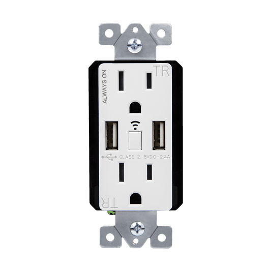 Wi-Fi Smart Tamper-Resistant Decorator Duplex Receptacle with Dual USB Ports