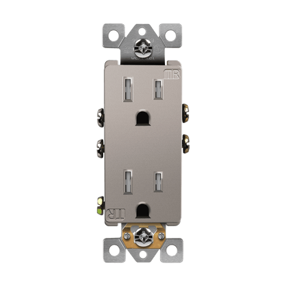 Residential Grade 15A Decorator Style Self-Grounding Tamper-Resistant Duplex Receptacle