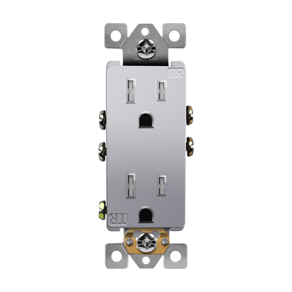 Residential Grade 15A Decorator Style Self-Grounding Tamper-Resistant Duplex Receptacle